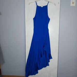 Flawless Blue Prom Dress M High Low Faux Wrap Ruffle Formal 2026